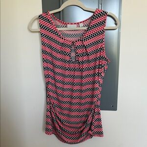 New York & Company Pink and Black Geometric Tank Top